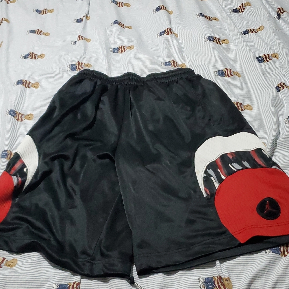 Jordan Men's Black Athletic Old School  Shorts with Red and White Accents